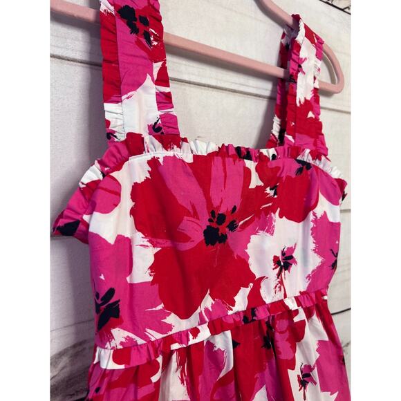 Mi Ami Cotton Pink White Floral Tie Back Ruffle Tank Top Size Large Feminine - Picture 2 of 5